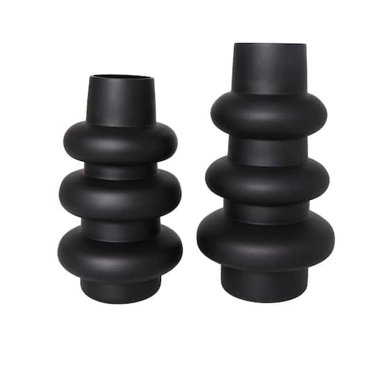Black Bubble Ribbed Glass Vase Set